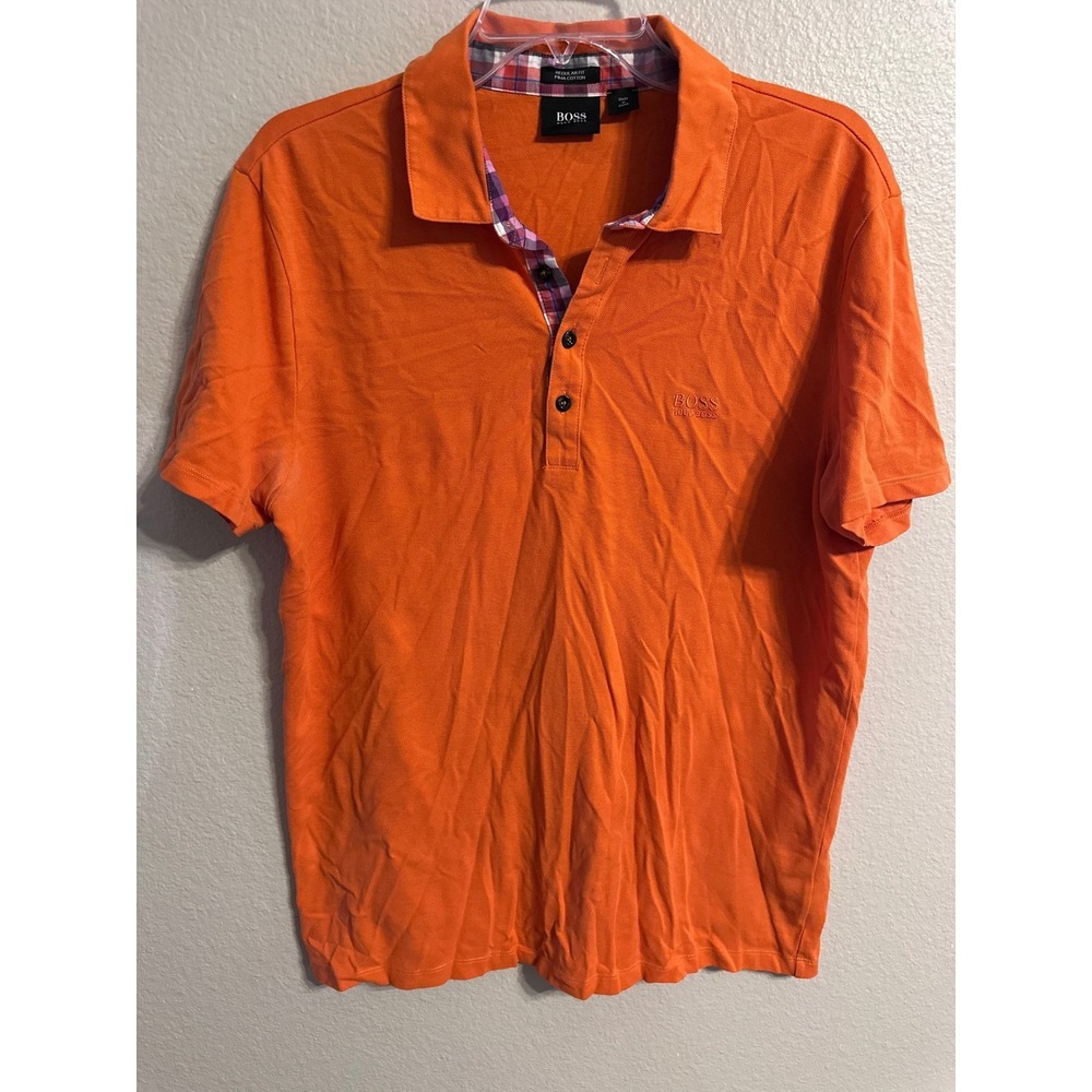 BOSS Hugo Boss Orange Pima Cotton Polo Shirt‎ Checkered Trim Detail